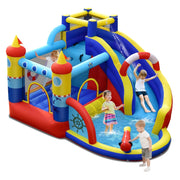 Parco acquatico 6 in 1 con scivolo curvo per cortile, Castello a forma di nave per bambini con piscina