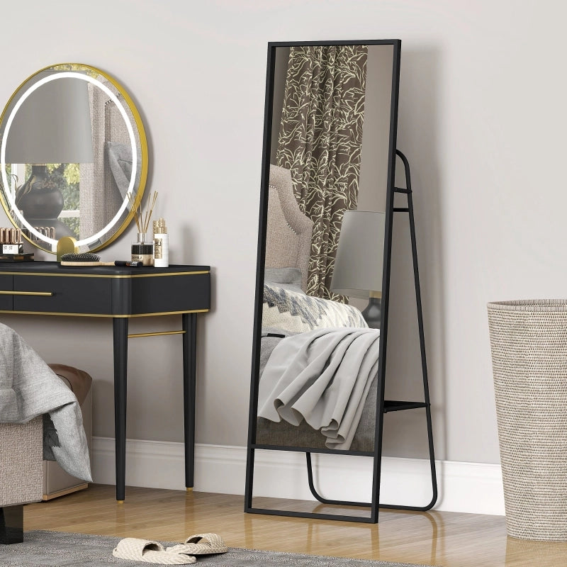Specchio a figura intera industriale con ripiano posteriore e 2 ganci, 157 x 50 cm, nero