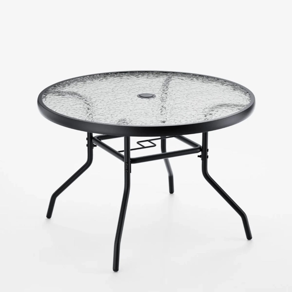 Tavolo da giardino rotondo 70 x 70 x 45,5 cm con foro per ombrellone e superficie liscia stile moderno vetro temperato nero 20_0017036