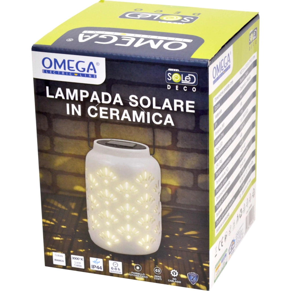 Lampada solare ceramica grande c/appendino bianco