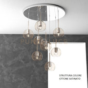 SOSP. OTTONE SAT. TONDA 8 LUCI VETRI TUTTI PICCOLO AMBRA 1155OS-S8 TP-AM