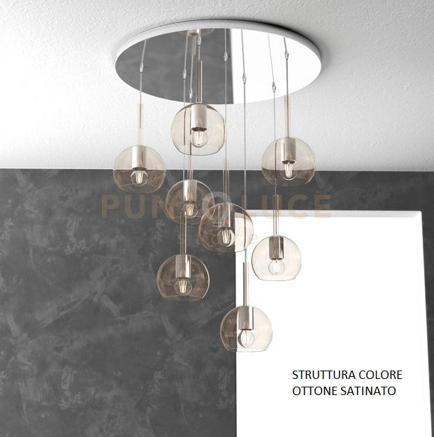 SOSP. OTTONE SAT. TONDA 8 LUCI VETRI TUTTI PICCOLO AMBRA 1155OS-S8 TP-AM