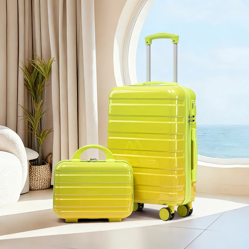 Set composto da due valigette girevoli in PC da 14"/20" con lucchetto a combinazione e trousse per cosmetici da 14" (verde)