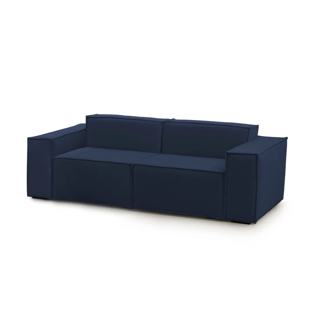 Divano fisso Lepidolite, Divano componibile a 2 posti lineare, Made in Italy, SofÒ  moderno da soggiorno in tessuto, Cm 220x95h70, Blu