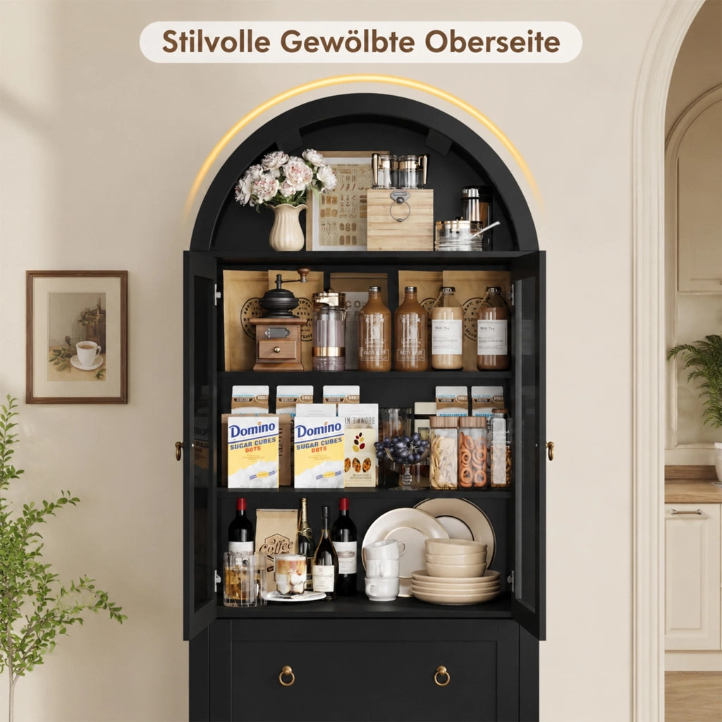 ARMADIO ad arco 80x36x170 cm Nero con ante in vetro e cassetti
