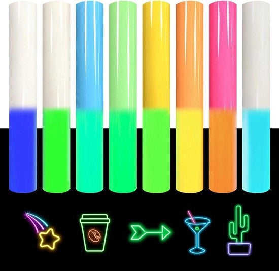 Set di 8 strisce di carta da stiro illuminante - Folioplastico di alta qualità per tessuti Sottile e elastico vinile fluorescente per magliette, cappelli, borse e altro