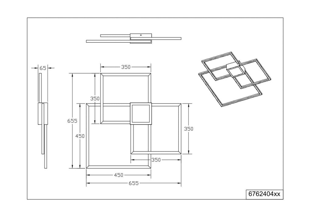 Plafoniera LED triplo quadrato, metallo, bianco, 65x65 cm, Hydra