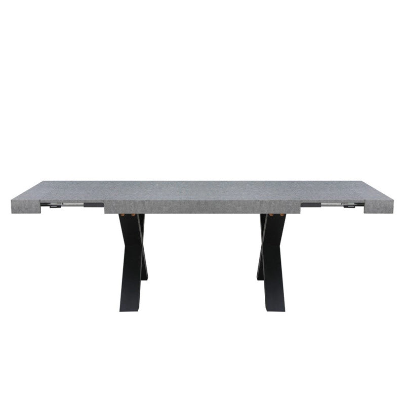 Tavolo allungabile Cindy con piano cemento e gambe nere