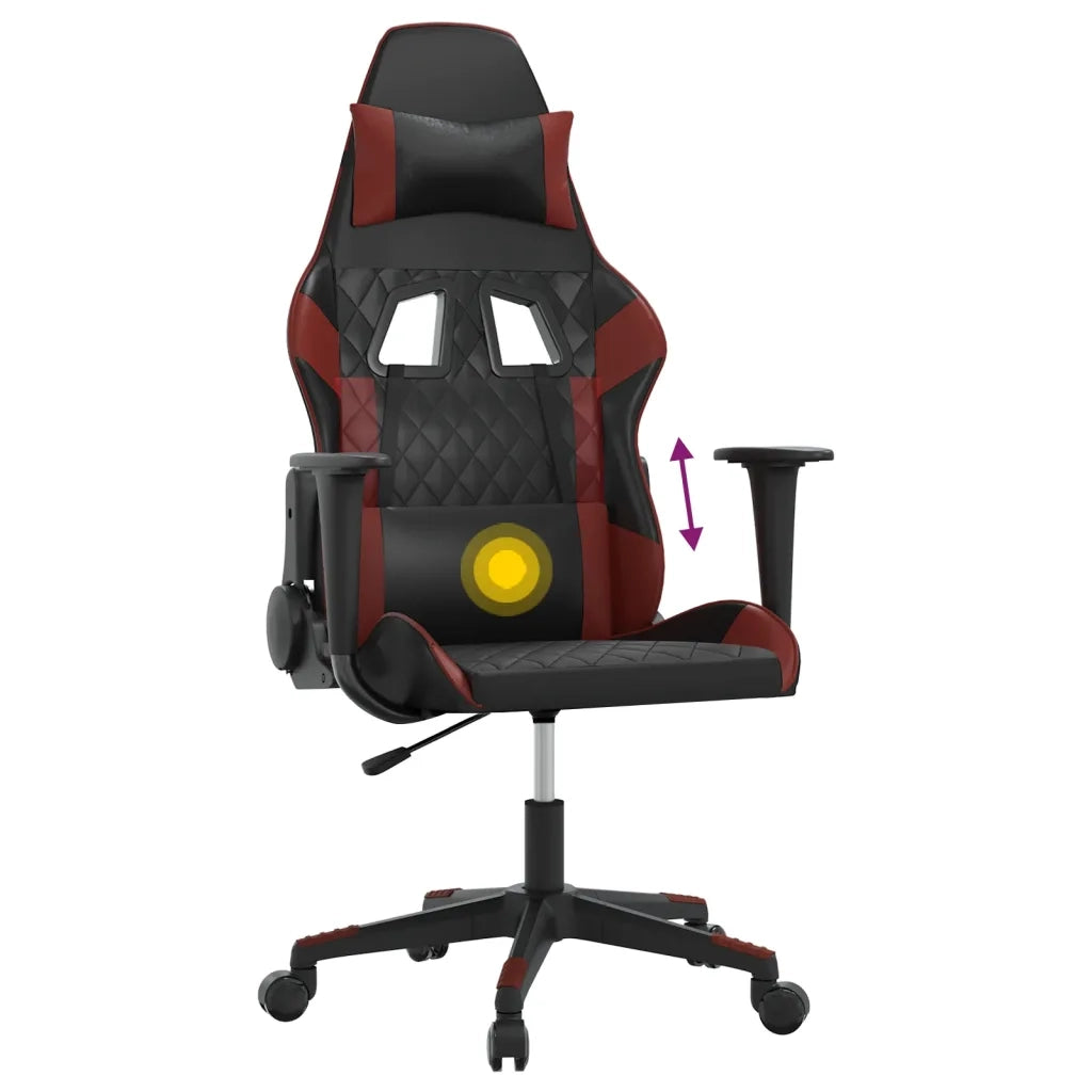 Sedia Gaming | Sedia da e-sports Massaggio Nero e Rosso Vino in Similpelle