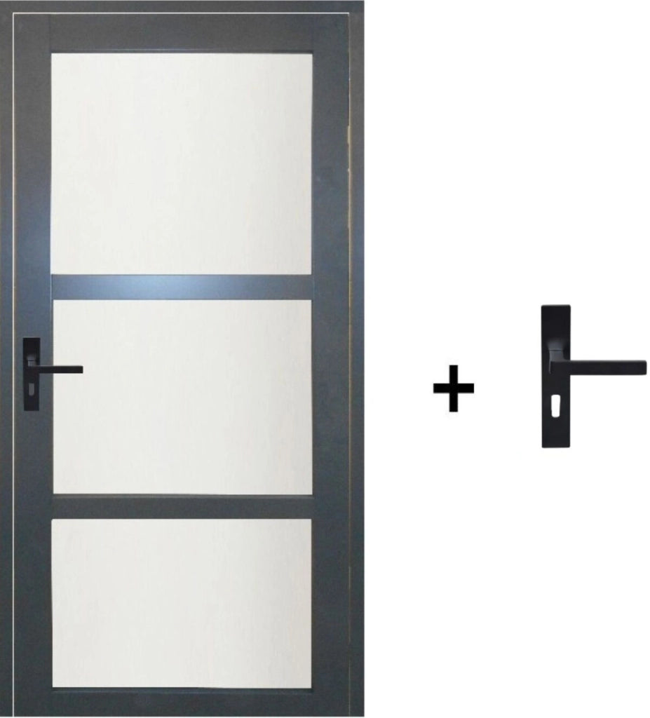Blakeria RAL7016 Blocco Porta Vetrata H204 x L73 Pannello Laterale a Spinta Destro + Maniglia