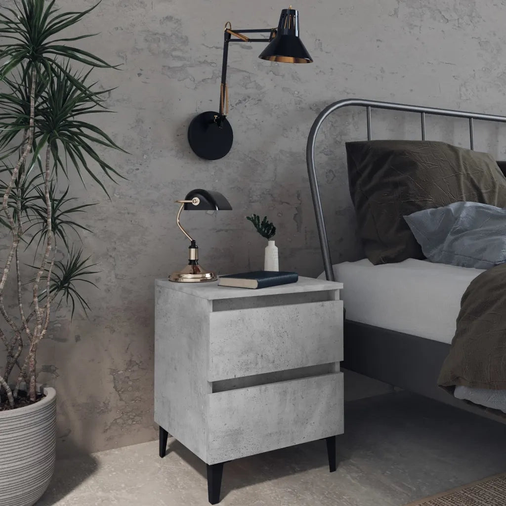 Set di 2 Comodini | Armadio da Notte | Mobiletto da notte Grigio Cemento 40x35x50 cm in Legno Multistrato