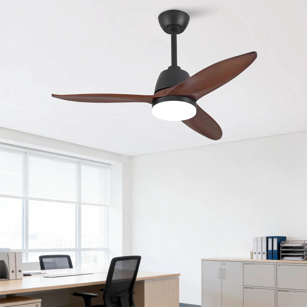 Ventilatore da soffitto nero moderno 42 pollici, dimmerabile 3 tonalit¨¤, pale legno massello, manopola, motore DC reversibile
