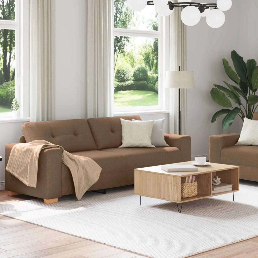 Divano 2 pcs Marrone Tessuto misto lino 3324714