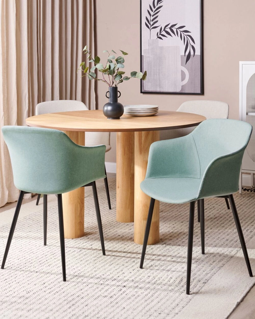 Set di 2 sedie da pranzo in tessuto verde menta imbottito con gambe nere Stile retrò Mobili per il soggiorno