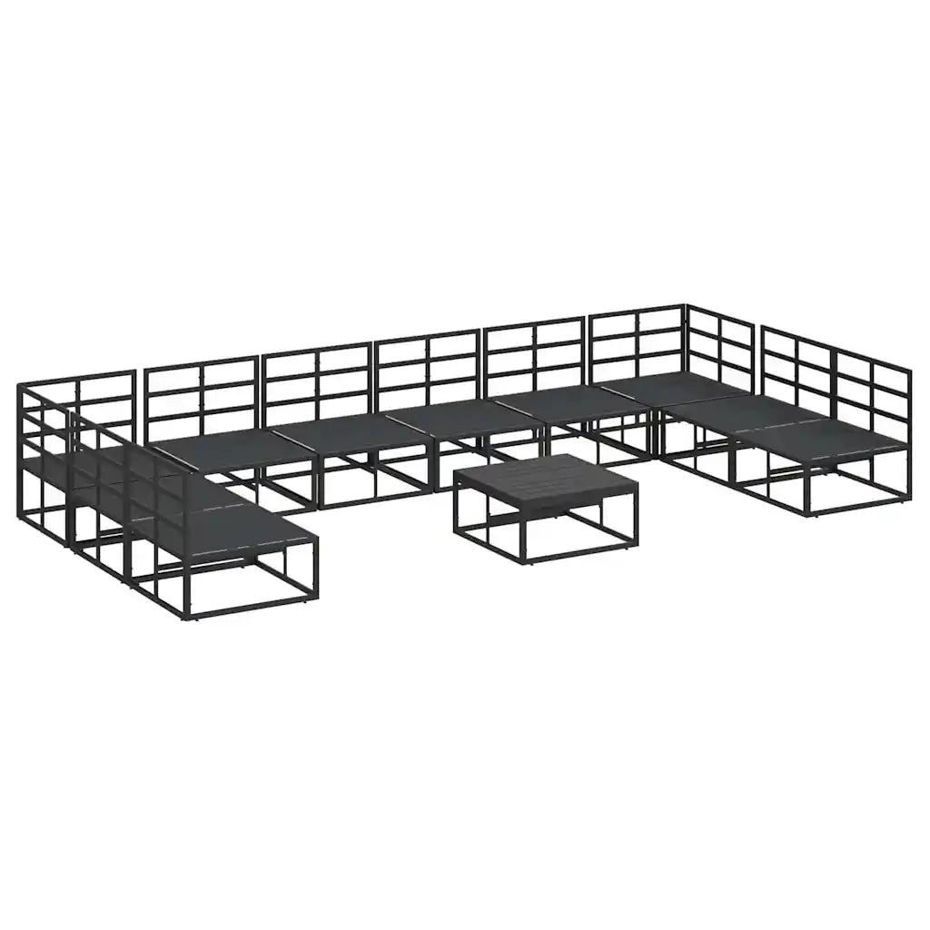 Set Divano da Giardino con cuscino 11 pcs Nero Alluminio
