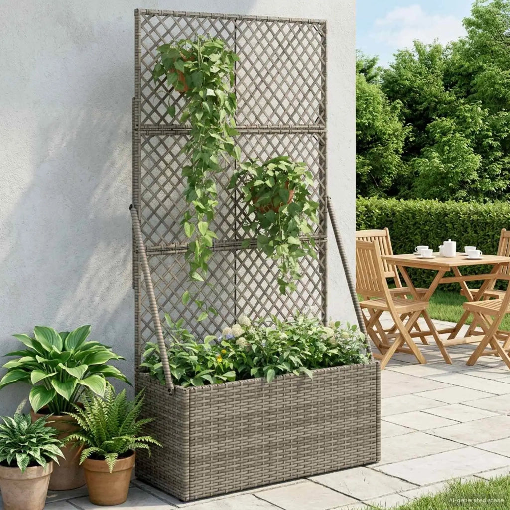 Vaso da Giardino con Trellis Grigio 70 x 30 x 135 cm polyrattan 42026883