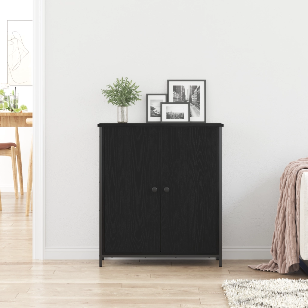 Mobile da buffet rovere nero 70x30x80 cm legno ingegnerizzato e acciaio