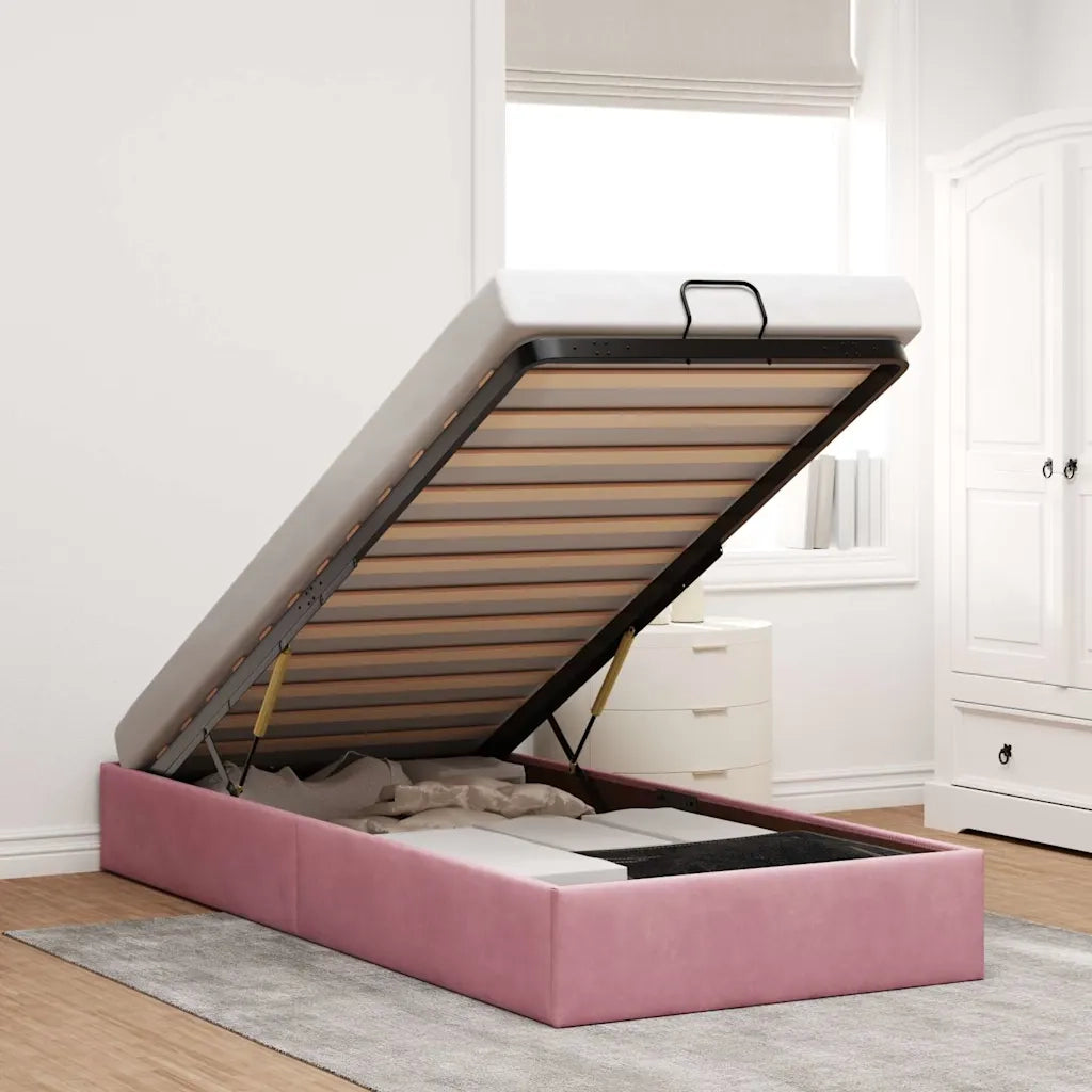 Struttura Letto Pouf Senza Materasso Rosa 100x200 cm Velluto