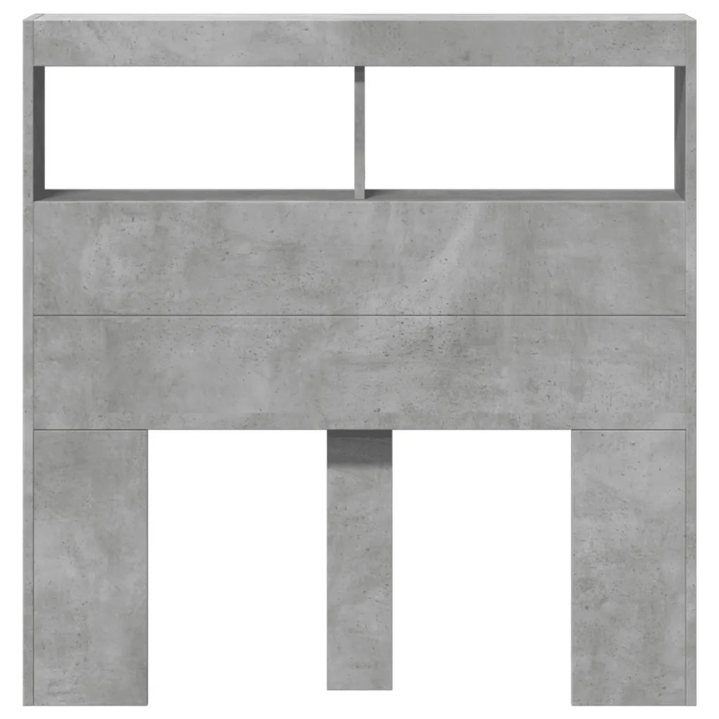 Testiera con Contenitore a LED-Testiera con Ripiani Grigio Cemento 100x17x102 cm