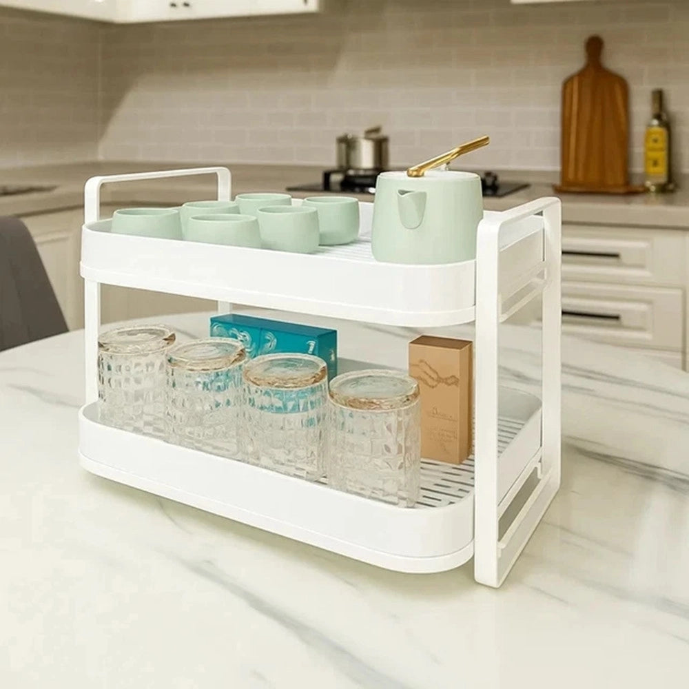 Trade Shop - Scolapiatti Mensola Con 2 Ripiani Impilabili Organizer In Metallo Con Vassoio Drenaggio -