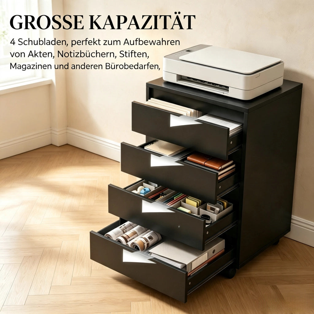 CASSETTIERA DA UFFICIO CON 4 CASSETTI 46x40x65 cm Nera