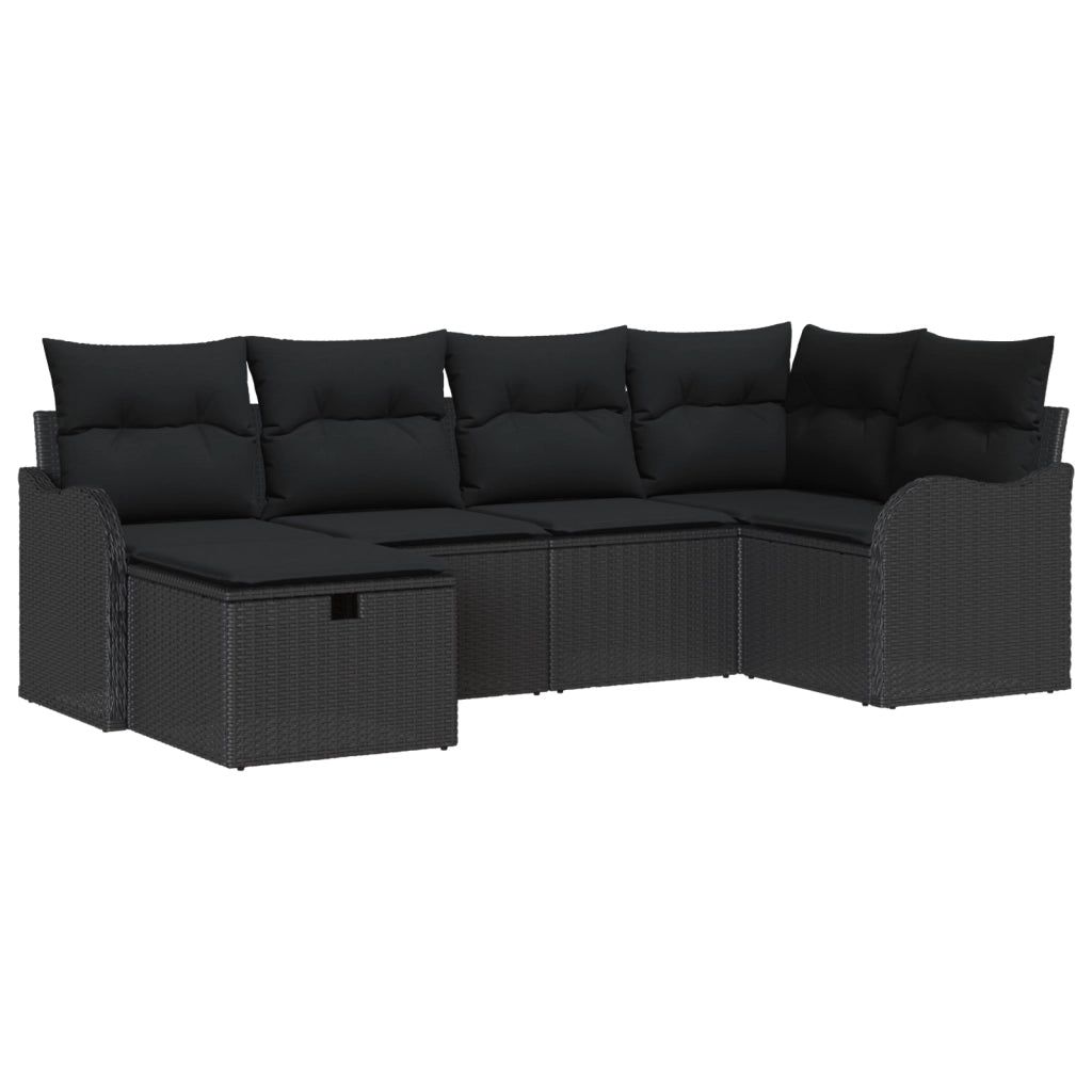 Set di divano da giardino  6 pezzi con cuscini Nero Rattan polietilene