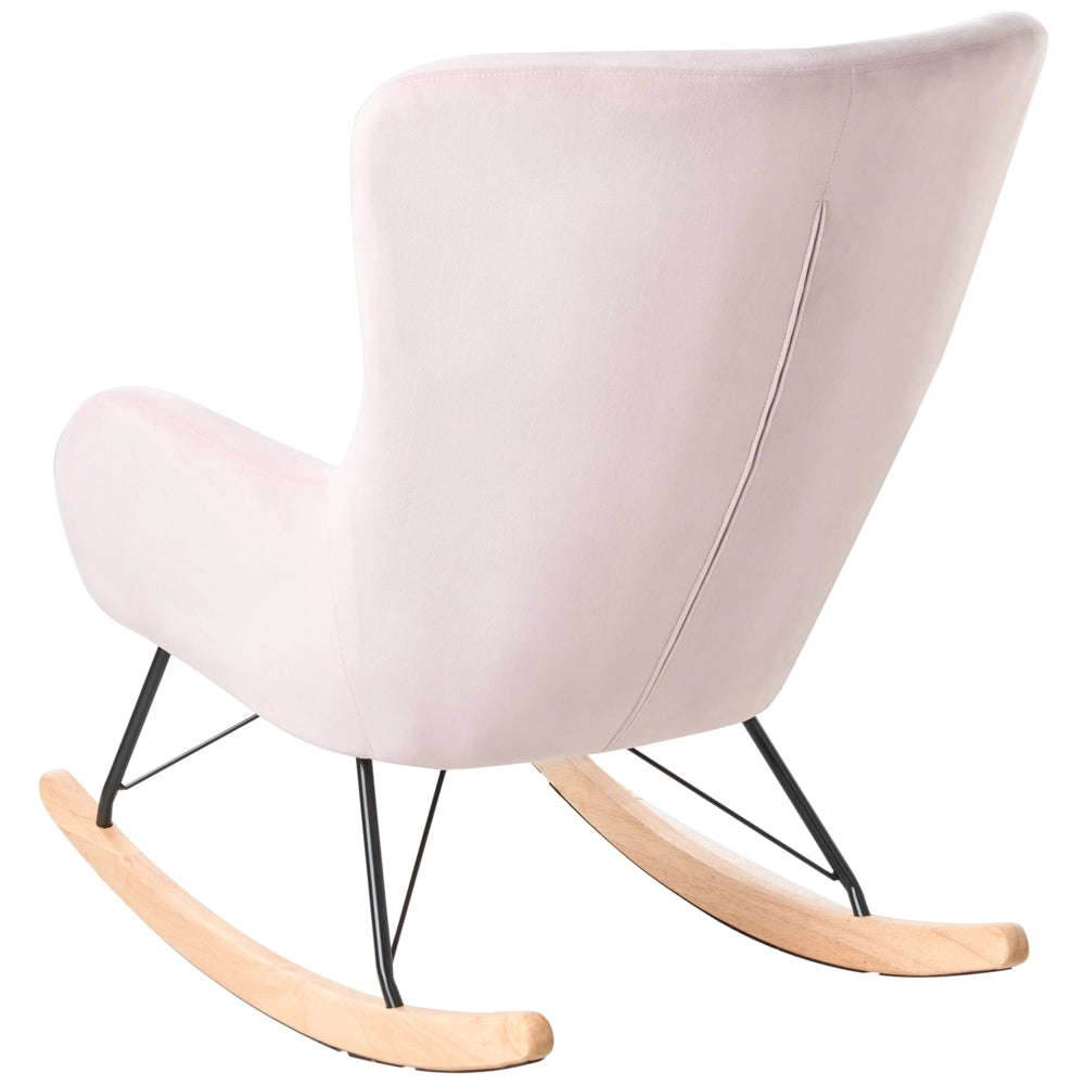 Sedia A Dondolo Velluto Rosa Gambe In Metallo Pattini In Legno Moderni