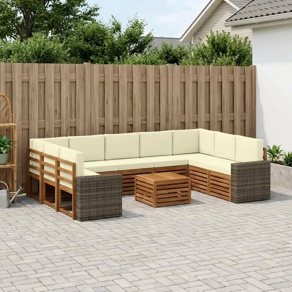 Set divani 10 pcs Naturale e Crema Legno di Acacia Massello 3384876