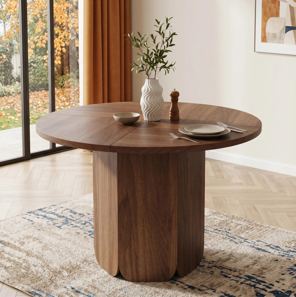 Tavolo da pranzo rotondo 120 cm in MDF; colore noce