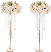 Vasi da Altare in Oro per Matrimonio - 2 Pezzi, 75cm Stendardo da Fiori in Metallo e Cristallo