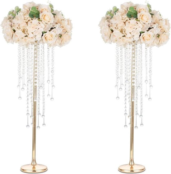 Vasi da Altare in Oro per Matrimonio - 2 Pezzi, 75cm Stendardo da Fiori in Metallo e Cristallo