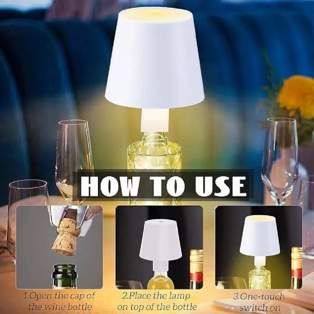 Trade Shop - Lampada Led Per Bottiglia Tappo Tavolo Touch Dimmerabile 3 Tonalità Ricaricabile - Bianco