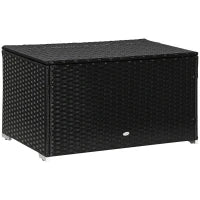 Baule da Giardino in Rattan e Acciaio con Coperchio, 95x60x53cm, Nero