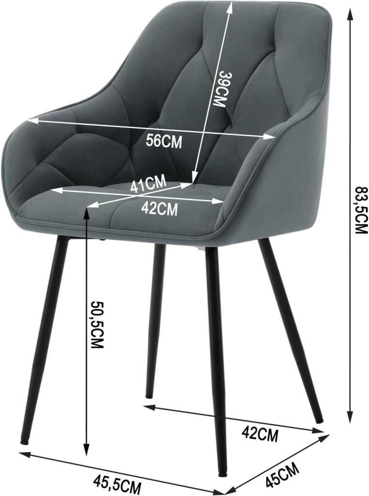 Sedia per Sala da Pranzo con Braccioli e Schienale, in Velluto, Poltrona da Salotto con Gambe in Metallo, Sedia ergonomica per Ufficio, Bar, Grigio Scuro, EZS02dgr-1