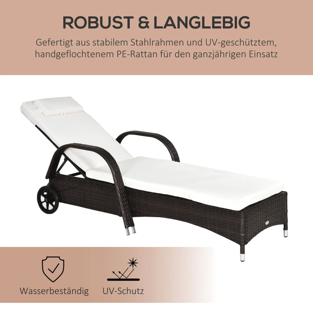Lettino da giardino con schienale regolabile ¨C zephmum ¨C polyrattan marrone e crema 200x73x103 cm