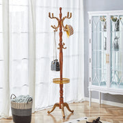 Scaffale appendiabiti in legno massiccio con struttura a più livelli e ganci, base stabile, color legno 195 × 31 × 48 cm