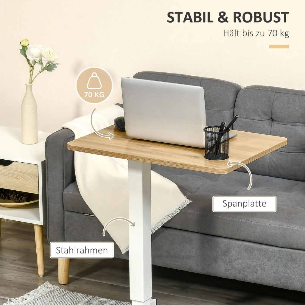 Scrivania regolabile in altezza con ruote ¨C Zephmum ¨C Naturale + Bianco 65x48x70-110 cm
