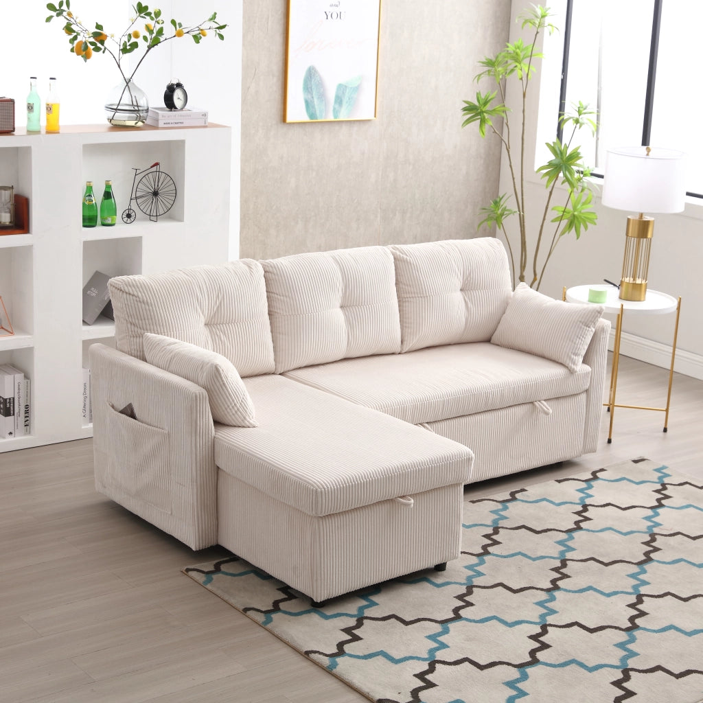 DIVANO LETTO Modulare 206x108x66-88 cm Corduroy Beige con contenitore