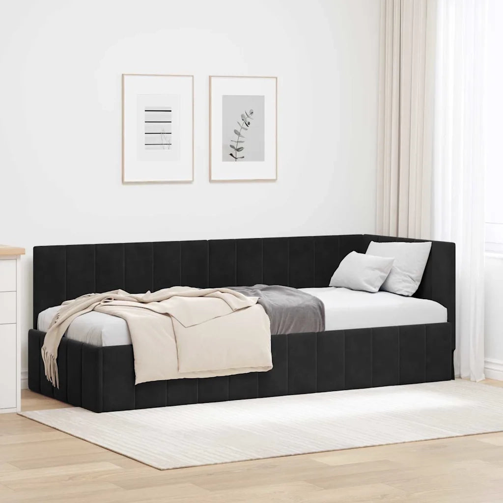 Letto singolo | Letto per adulti | Cornice del letto ad angolo Nero 80 cm x 200 cm Velluto
