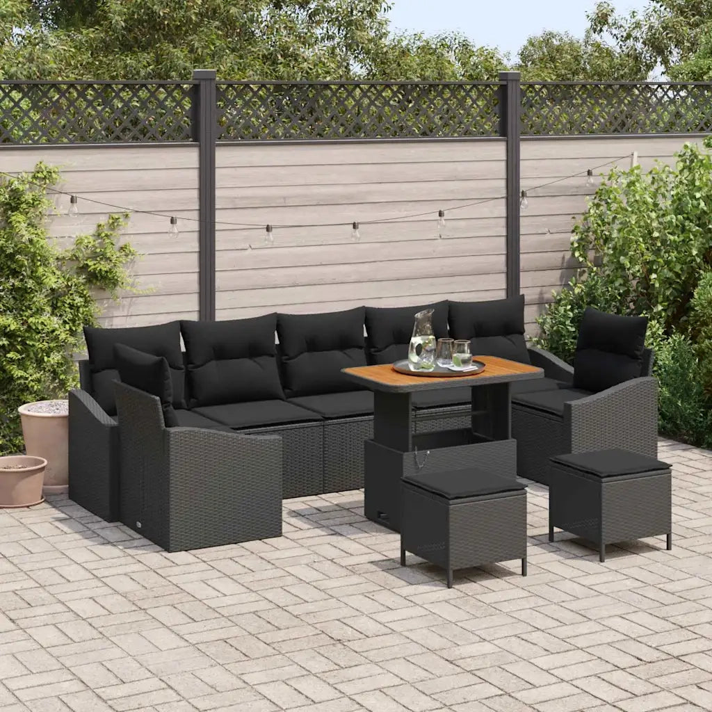 Set Divano da Giardino con cuscino 10 pcs Nero Poly Rattan 3364589
