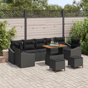 Set Divano da Giardino con cuscino 10 pcs Nero Poly Rattan 3364589