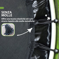 Tappeto Elastico per Bambini 3-6 Anni Ø140x190 cm con Rete di Protezione Verde e Nero