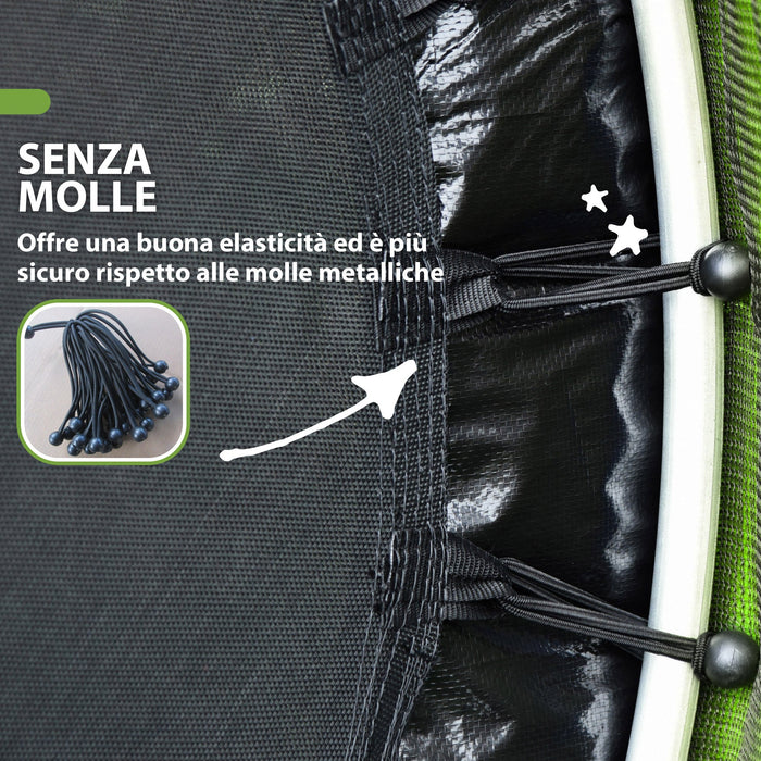 Tappeto Elastico per Bambini 3-6 Anni Ø140x190 cm con Rete di Protezione Verde e Nero