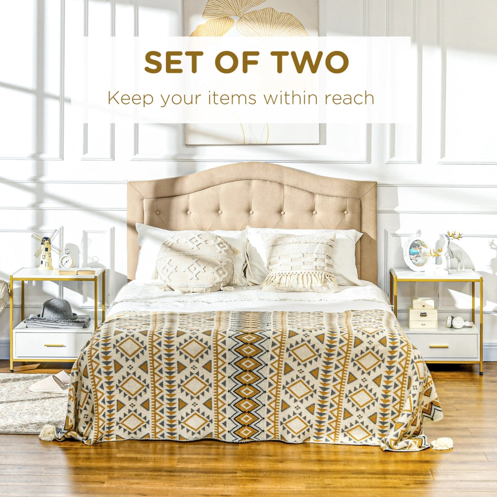 EasyComfort Set di 2 Comodini Moderni con Cassetto e Ripiano Aperto, 50x40x55cm, Bianco e Oro