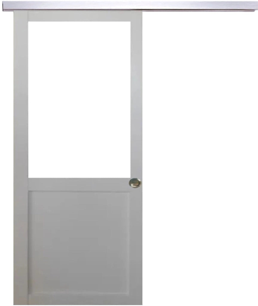 Porta scorrevole bianca da officina H204 x L83 senza montante + binario in alluminio e 2 gusci