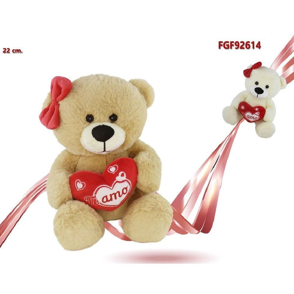 Trade Shop - Orsetto Orsa Peluche Con Cuore Scritta Ti Amo Fiocco 22 Cm San Valentino 92614 -