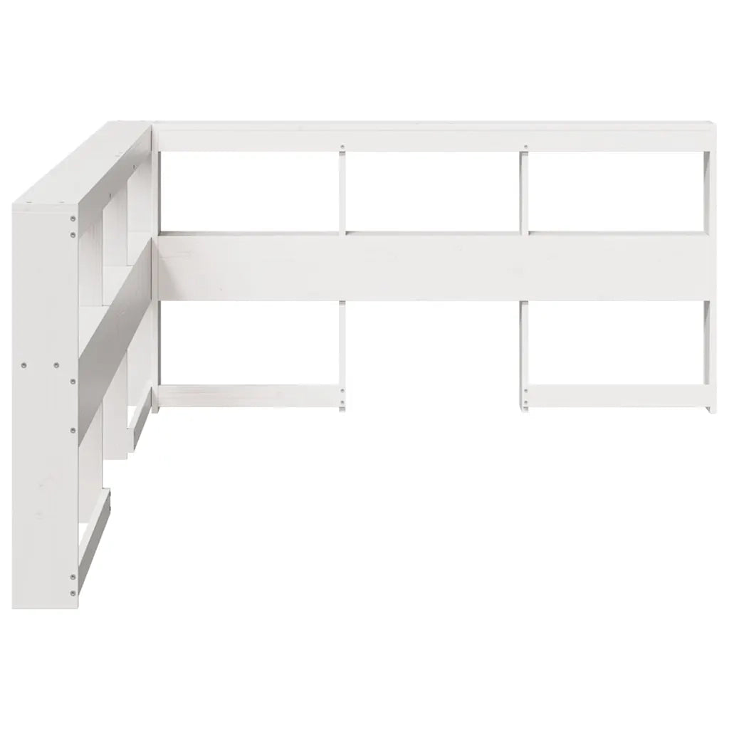 Testiera libreria a L-Testata contenitore Bianca 140 cm in Legno Massello di Pino 605851