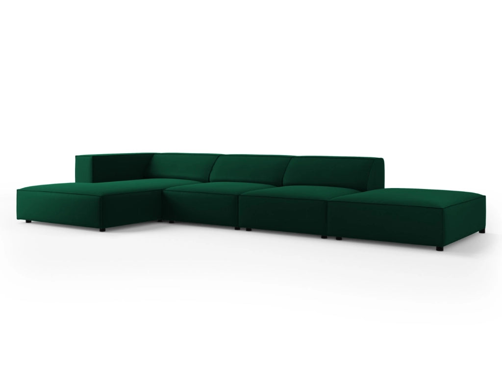 Cosmopolitan Design - Divano angolare sinistro "Arendal" 5 posti in velluto verde bottiglia 