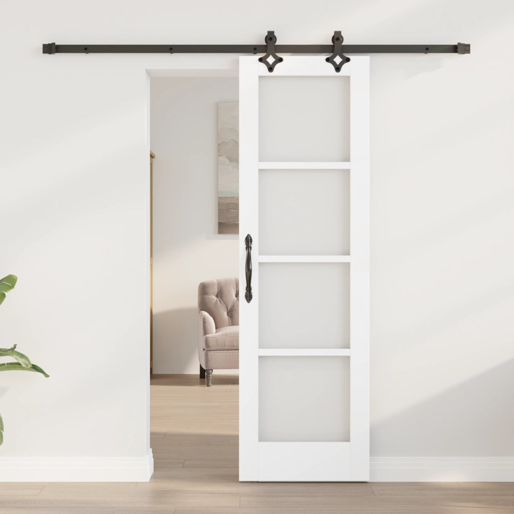 Porta Scorrevole  con Set di Hardware 'ORKDAL'Bianco Legno Massello e Vetro