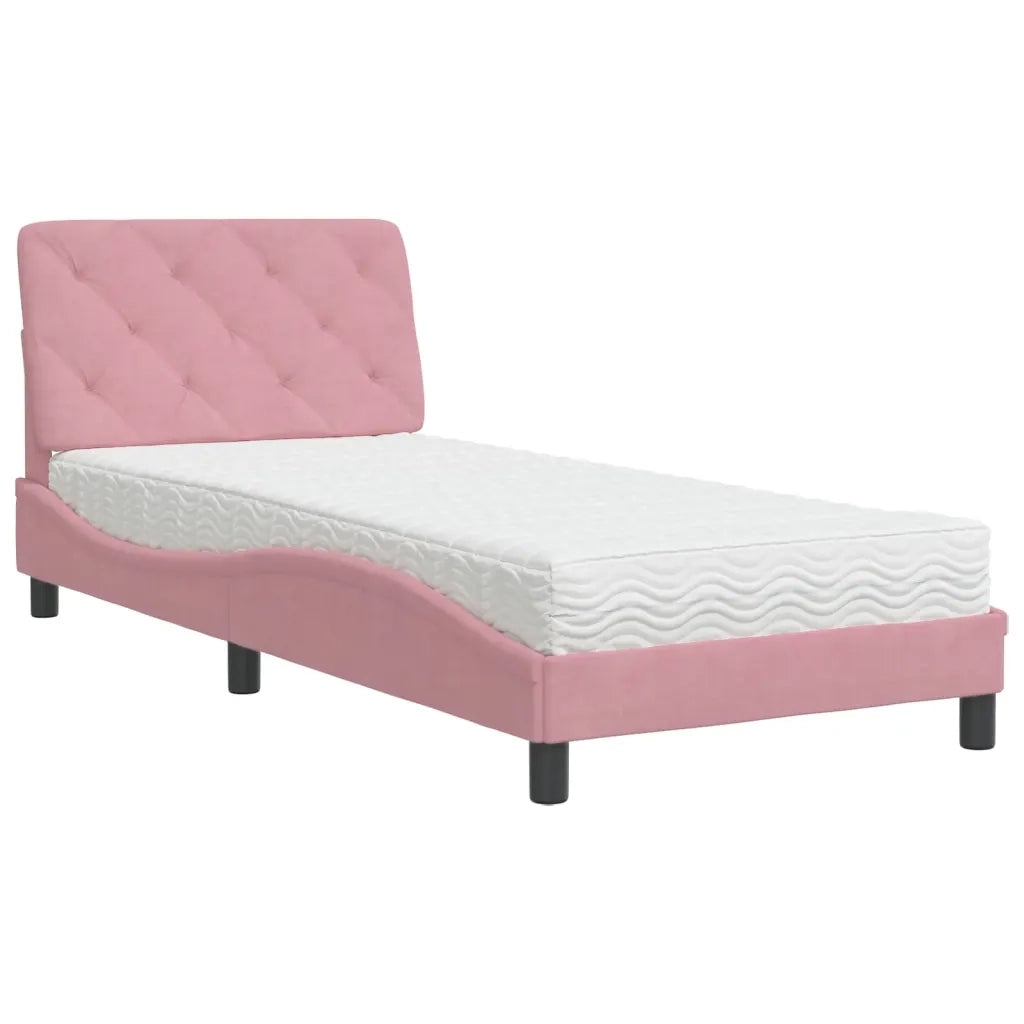 Letto con Materasso-Struttura Letto con Materasso Rosa 90x190 cm in Velluto
